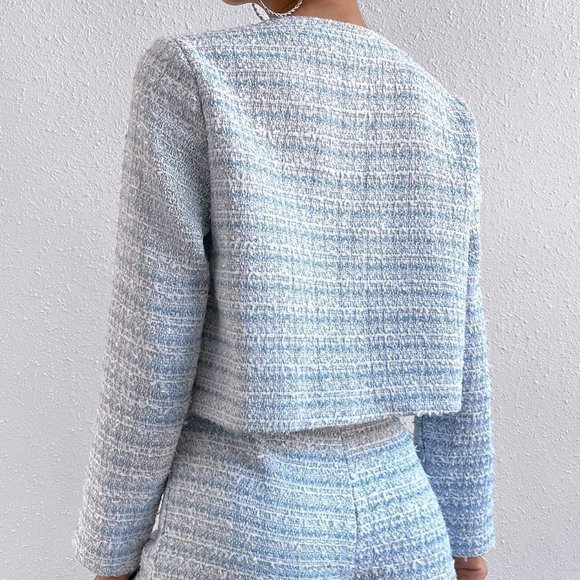 Baby Blue Casual Womens Plaid Print Button Front Jacket & Shorts - Picture 2 of 5